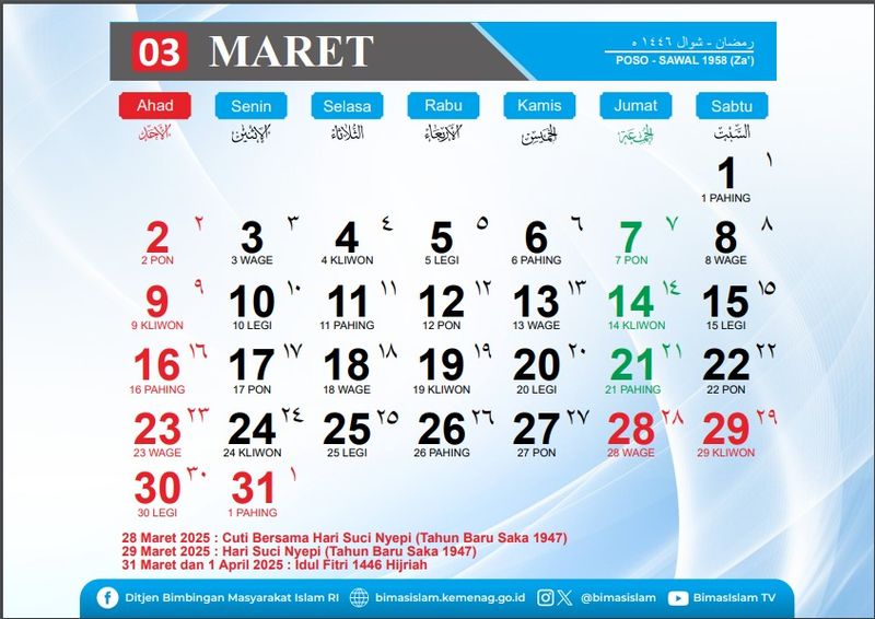 Kalender hijriah Maret 2025