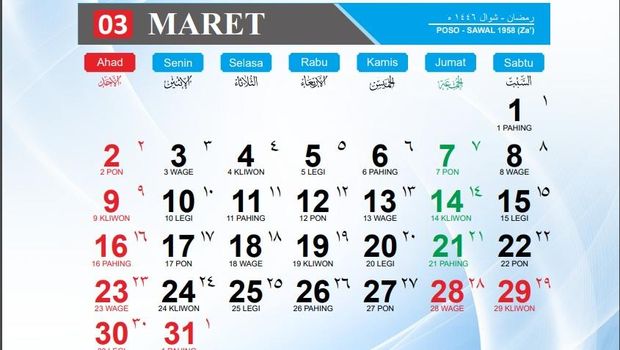 Kalender hijriah Maret 2025
