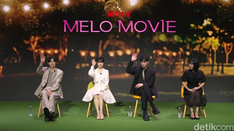 Dari kiri ke kanan: aktor Choi Woo Shik, aktris Park Bo Young, aktor Lee Jun Young, dan aktris Jeon So Nee saat wawancara eksklusif dengan detikpop soal serial Netflix Melo Movie.