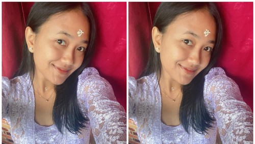 Ni Komang Nartini, gadis Bali memakai bija setelah sembahyang. (Dok. pribadi Nartini)