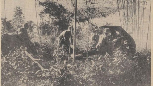 Pemberitaan di koran Bataviaasch Nieuwsblaad tentang latihan perang Hindia Belanda di Kampung Lio, Sukabumi.