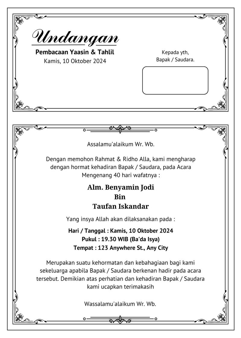 Contoh undangan tahlil.