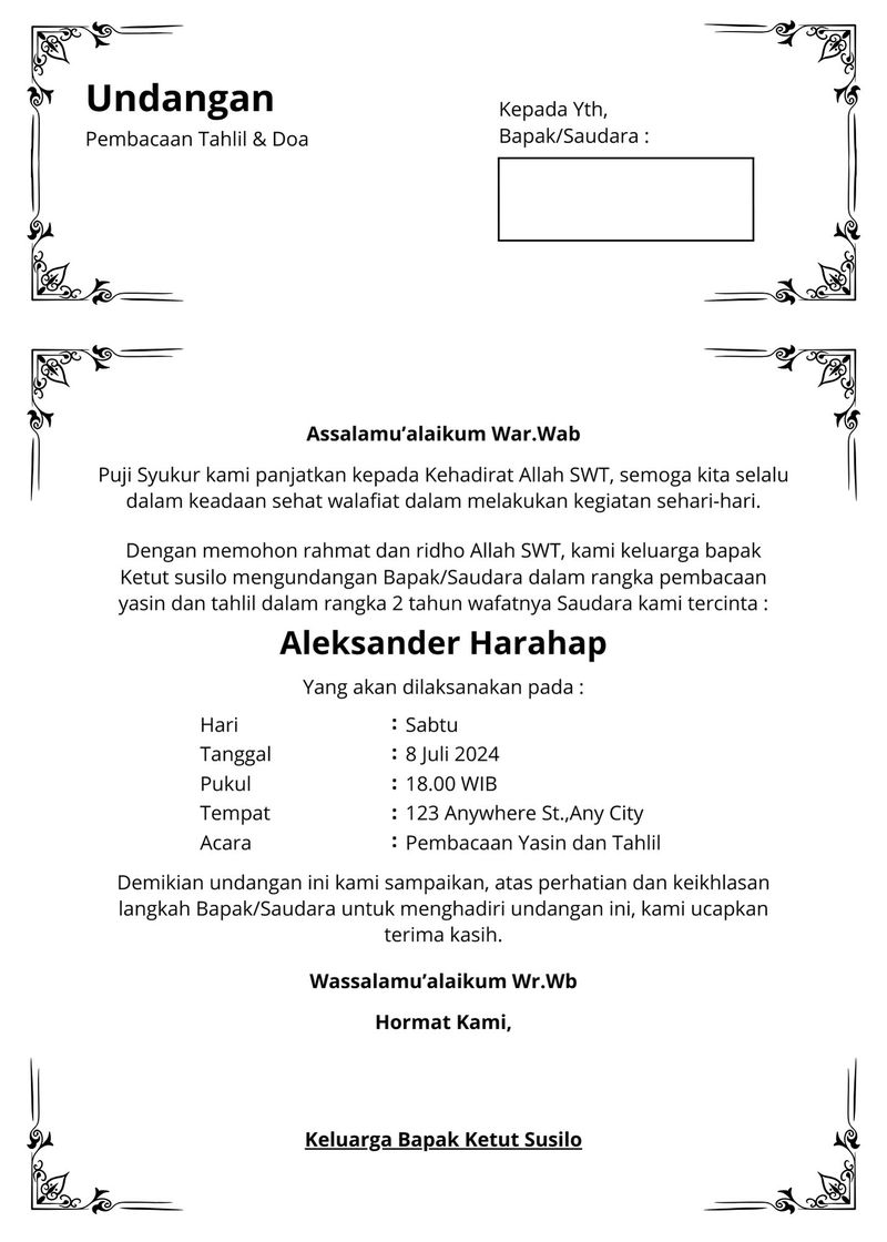 Contoh undangan tahlil.