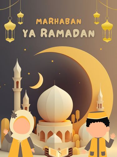Poster Marhaban Ya Ramadhan Keren Warna Emas