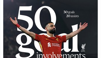 Penampilan Mo Salah musim ini yang luar biasa di mana dia terlibat dalam 50 gol Liverpool. Foto: X.com