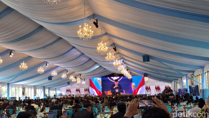 Presiden Prabowo Subianto dalam peluncuran Danantara, Senin (24/2/2025). (Rolando Fransiscus Sihombing/detikcom).
