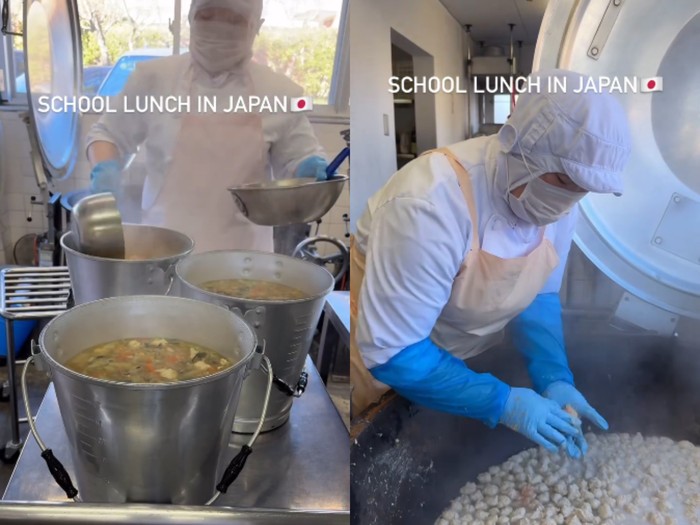 proses memasak makan siang di sekolah Jepang