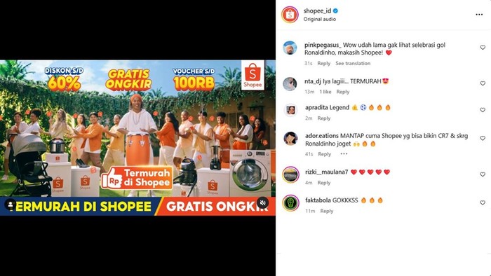 Ronaldinho muncul di iklan Shopee