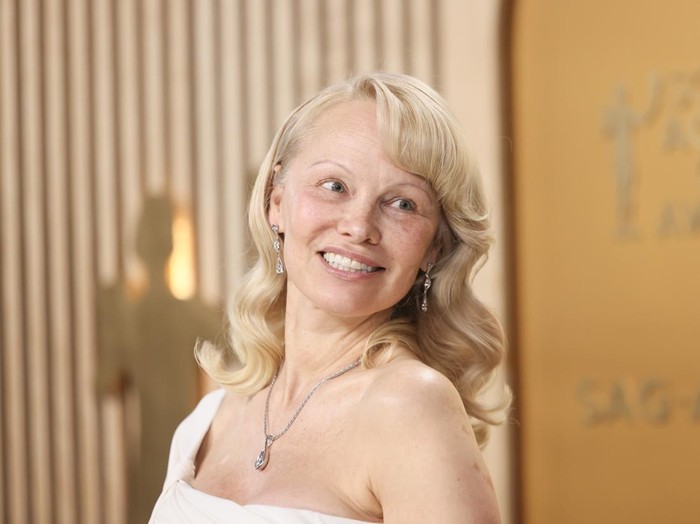 LOS ANGELES, CALIFORNIA - FEBRUARY 23: Pamela Anderson attends the 31st annual Screen Actors Guild Awards at Shrine Auditorium and Expo Hall on February 23, 2025 in Los Angeles, California. (Photo by Rodin Eckenroth/Getty Images)