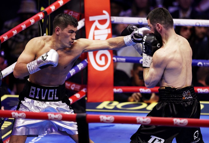 Boxing - Light Heavy Championship - Artur Beterbiev v Dmitrii Bivol - anb Arena, Riyadh, Saudi Arabia - February 23, 2025 Dmitrii Bivol celebrates after winning his fight against Artur Beterbiev REUTERS/Hamad I Mohammed     TPX IMAGES OF THE DAY