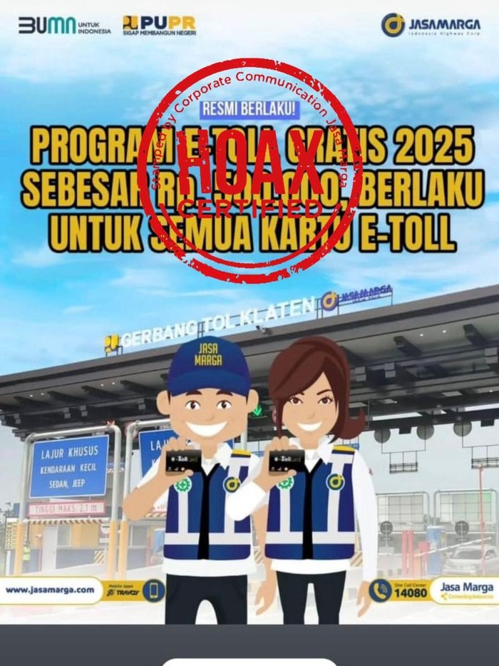 Penipuan modus e-toll gratis mencatut Jasa Marga.