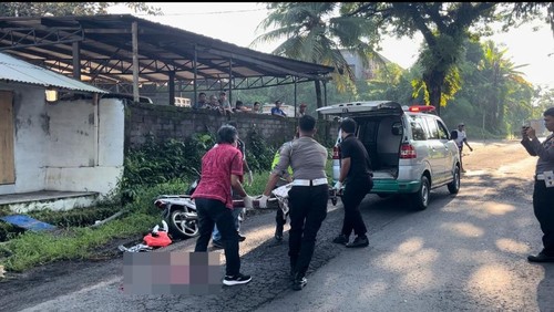 Seorang pengendara sepeda motor tewas terlindas truk di Jalan Denpasar-Gilimanuk, Kecamatan Selemadeg Timur, Tabanan. Selasa (23/2/2025). Foto: Polres Tabanan.