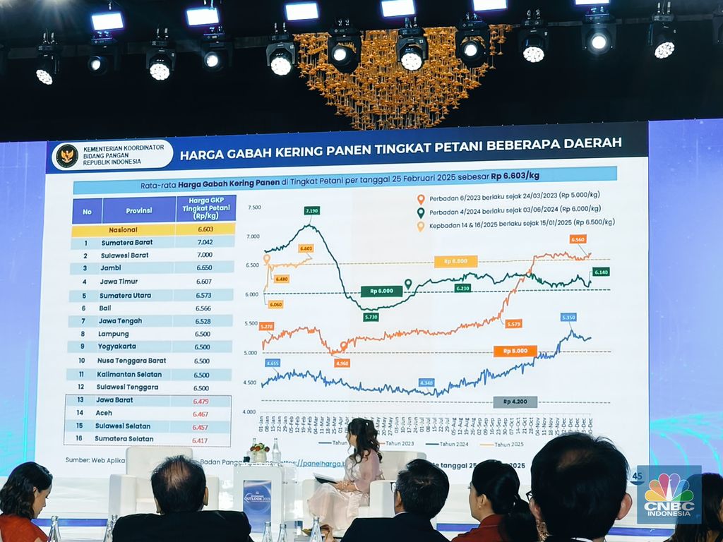 Paparan Menteri Koordinator bidang Pangan Zulkifli Hasan (Zulhas) dalam acara CNBC Indonesia Economic Outlook 2025 di Hotel Westin, Jakarta, Rabu (26/2/2025). (CNBC Indonesia/Damiana Cut Emeria)