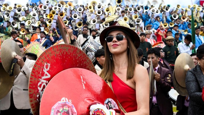 Musicians play cymbals during the Festival of Bands, which marks the beginning of the Carnival in Oruro, Bolivia February 22, 2025. REUTERS/Claudia Morales