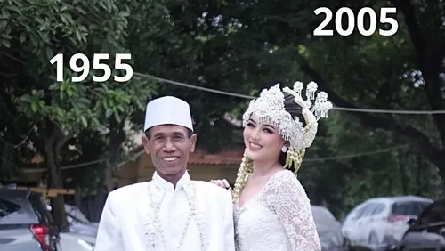 Pasangan pengantin beda usia 50 tahun di Bogor, Jawa Barat (Jabar). (Dok. TikTok @frillakamila)
