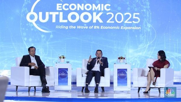 Wakil Ketua Badan Anggaran (Banggar) DPR RI Fraksi Gerindra Wihadi Wiyanto dalam acara CNBC Indonesia Economic Outlook 2025 di Hotel Westin, Jakarta, Rabu (26/2/2025). (CNBC Indonesia/Tri Susilo)