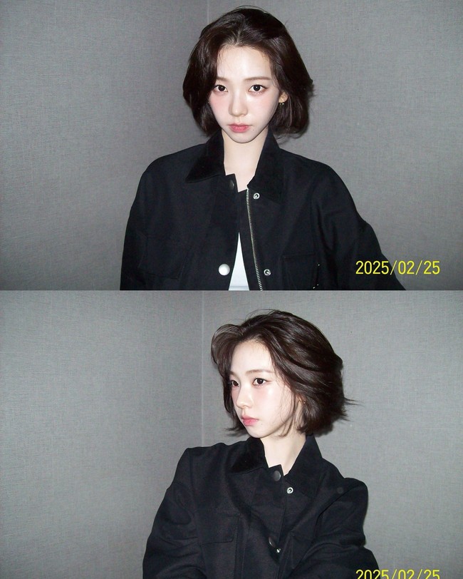 Selama ini, Karina aespa identik memiliki rambut panjang. Namun pada akhir tahun 2024, Karina aespa sudah ancang-ancang memotong rambut pendek sebahu dipermanis dengan poni barcode. Foto: dok. Instagram @katarinabluu