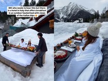 Bukan Floating Breakfast, Pasangan Ini Sarapan di Tengah Hamparan Salju