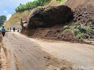 Batu Besar Longsor di Jalur Lumajang-Malang