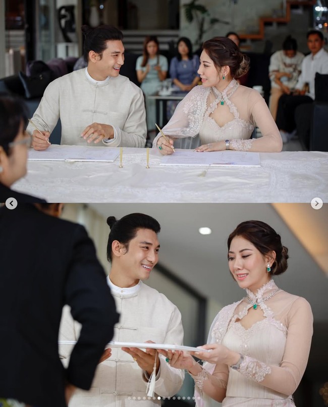 Dalam unggahannya Paing Takhon menunjukkan dirinya dan Linn menandatangani dokumen pernikahan. Foto: Instagram