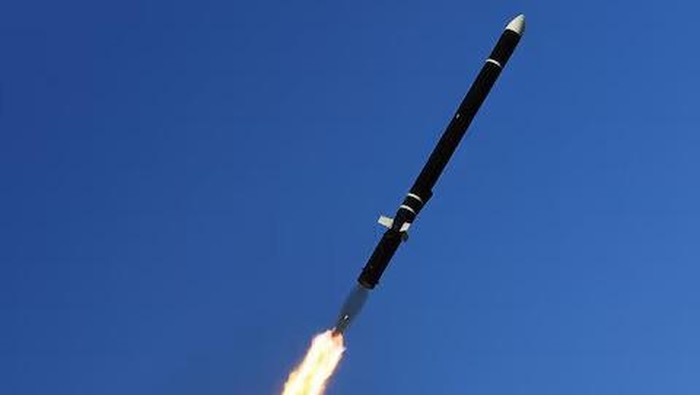 A missile flies during what state media KCNA says is a test-launch of a strategic cruise missile designed to demonstrate the readiness posture of various nuclear capabilities, over the sea off the west coast of the Korean peninsula, February 26, 2025, in this photo released by North Koreas official Korean Central News Agency on February 27, 2025. KCNA via REUTERS Purchase Licensing Rights