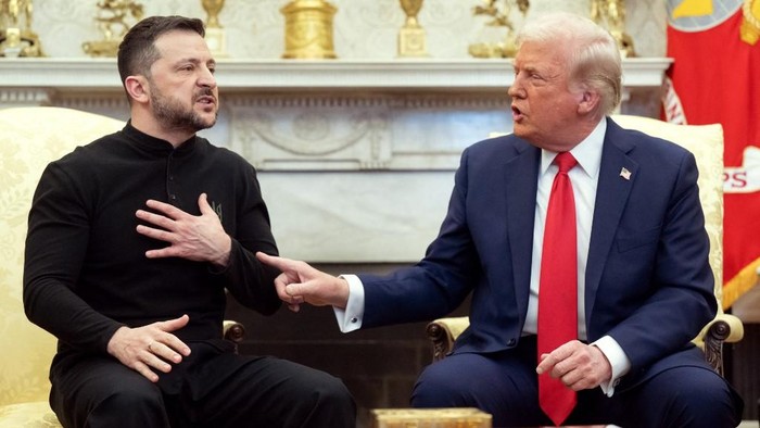 US President Donald Trump and Ukraines President Volodymyr Zelensky meet in the Oval Office of the White House in Washington, DC, February 28, 2025. Zelensky and Trump openly clashed in the White House on February 28 at a meeting where they were due to sign a deal on sharing Ukraines mineral riches and discuss a peace deal with Russia. Youre not acting at all thankful. Its not a nice thing, Trump said. Its going to be very hard to do business like this, he added. (Photo by SAUL LOEB / AFP)