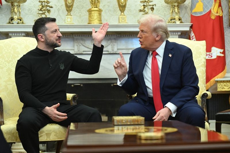 US President Donald Trump and Ukraine's President Volodymyr Zelensky meet in the Oval Office of the White House in Washington, DC, February 28, 2025. Zelensky and Trump openly clashed in the White House on February 28 at a meeting where they were due to sign a deal on sharing Ukraine's mineral riches and discuss a peace deal with Russia. 