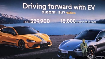 Di awal acara peluncuran Xiaomi 15 Series, dibuka dengan kisah sukses penjualan mobil listrik mereka Xiaomi SU7 dan Xiaomi SU7 Ultra. Foto: Fitraya Ramadhanny/detikINET