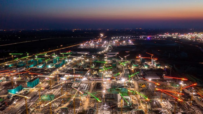 construction site at night in xiongan new area