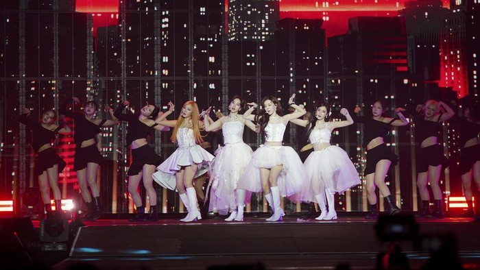 K-Pop group Aespa performs live onstage in London, Sunday, March 2, 2025. (Photo by Alberto Pezzali/Invision/AP)