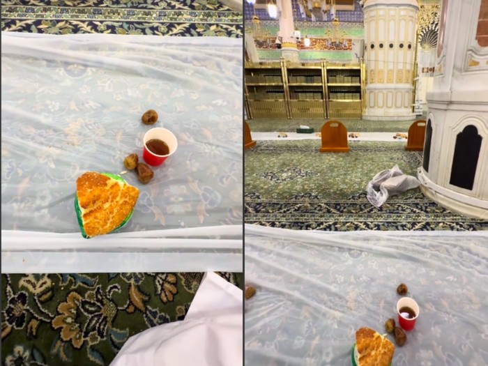 Suasana  berbuka puasa di raudhah Masjid Nabawi