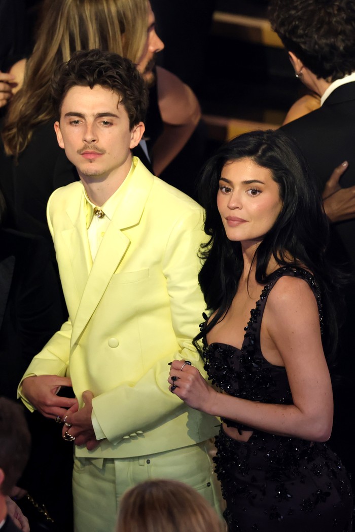 HOLLYWOOD, CALIFORNIA - MARCH 02: (L-R) Timothée Chalamet and Kylie Jenner are seen during the 97th Annual Oscars at Dolby Theatre on March 02, 2025 in Hollywood, California.  (Photo by Kevin Winter/Getty Images)