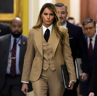 Sang FLOTUS tampak mengenakan setelan jas cokelat muda, dipadukan dengan kemeja putih dan sepatu hak tinggi bernuansa nude. Dia menghadiri pertemuan tersebut bersama Senator Ted Cruz dan Amy Klobuchar untuk mendorong pengesahan undang-undang baru yang bertujuan melindungi generasi muda dari bahaya konten online yang berbahaya. Foto: AP Photo/J. Scott Applewhite