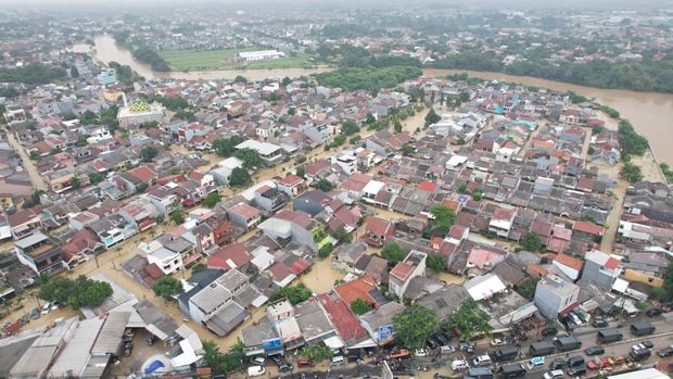 Pantauan udara kondisi banjir di Kota Bekasi Selasa (4/3)-(Pusdatin BNPB)