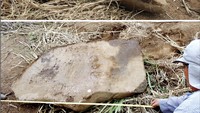 Plain stela found atop the Trapiche 3 structure at San Isidro in 2018. Foto: J Przedwojewska-G Prejs et al/PASI via cambridge.org