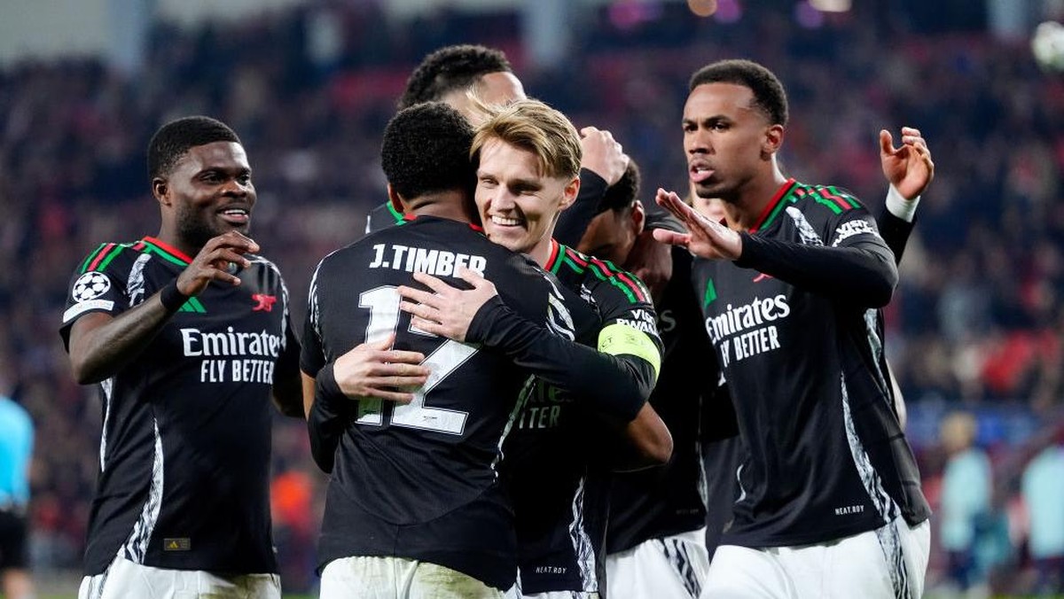Arsenal berpesta gol ke gawang PSV. Foto: Getty Images/Soccrates Images