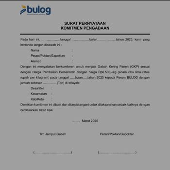 Surat pernyataan komitmen pengadaan beras.