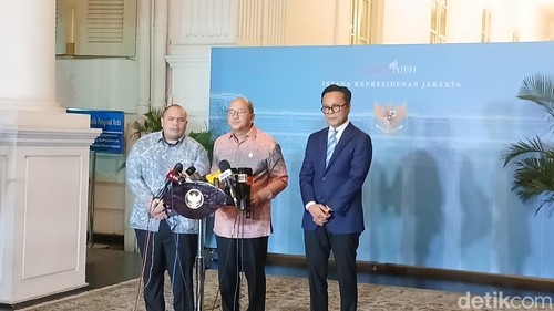 Tiga pimpinan Badan Pengelola Investasi Daya Anagata Nusantara (BPI Danantara) menghadap Presiden Prabowo Subianto di Istana Negara, Jakarta. (Eva Safitri/detikcom)