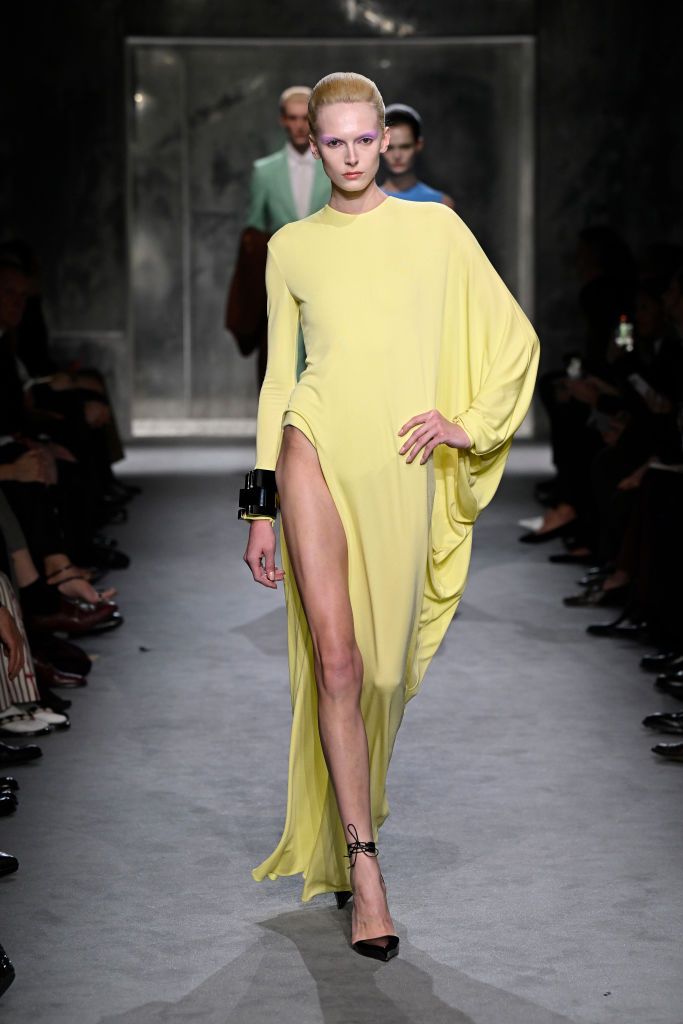 PARIS, FRANCE - MARCH 05: A model walks the runway during the Tom Ford Womenswear Fall/Winter 2025-2026 show as part of Paris Fashion Week on March 05, 2025 in Paris, France.  (Photo by Kristy Sparow/Getty Images for TOM FORD)