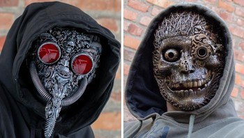 Saya menghias topeng dengan barang rongsokan yagn dibeli di pasar loak. Beberapa ada menggunakan pena 3D Foto: Boredpanda