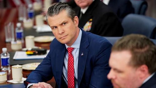 U.S. Defense Secretary Pete Hegseth attends a meeting with Britains Defence Secretary John Healey (not pictured) at the Pentagon in Washington, D.C., U.S., March 6, 2025. REUTERS/Kent Nishimura Purchase Licensing Rights