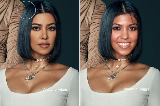 Penampilan keluarga Kardashian-Jenner yang semakin cantik sering menuai perbincangan publik. Digital artist Michell Wiggs menampilkan transformasi kelima bersaudari dan ibu mereka untuk memperlihatkan bagaimana mereka berubah cukup drastis, termasuk pada si sulung Kourtney.Foto: Dok. TikTok @mitchellwiggs