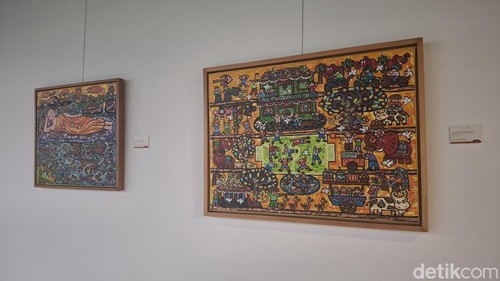 Salah satu lukisan karya seniman perempuan dalam pameran Denyar Renjana, Sabtu (7/3/2025).