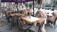 Restoran di Spanyol ini sengaja meletakkan banyak boneka Teddy Bear berukuran besar. Tujuannya agar pengunjung tak kesepian. Foto: Demilked/Site