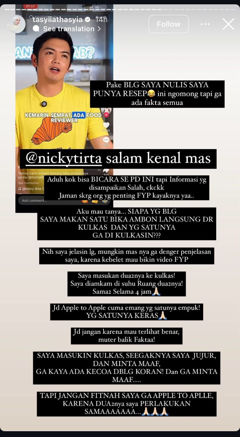 fakta review bika ambon Tasyi Athasyia vs Nicky Tirta yang menjadi polemik