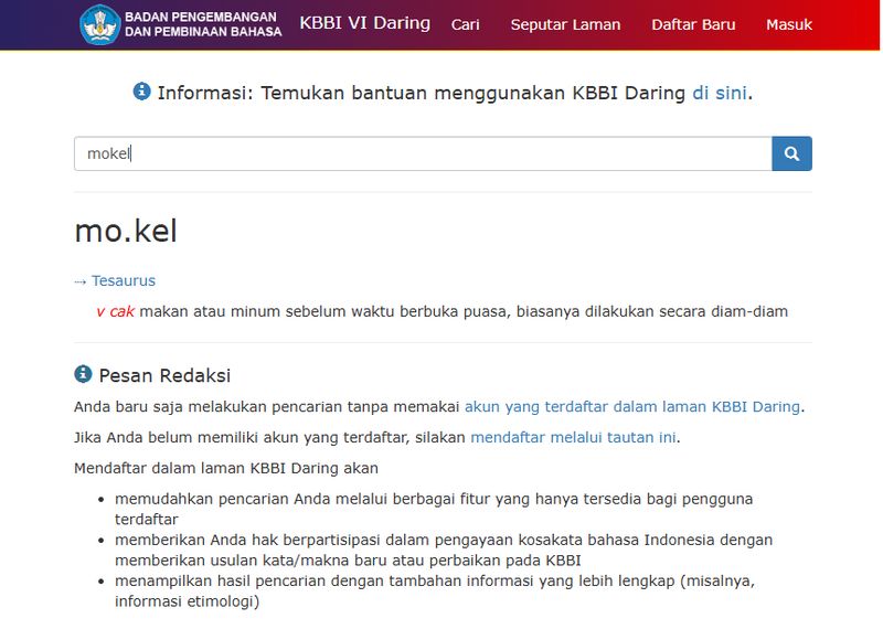 Arti Kata Mokel Menurut KBBI
