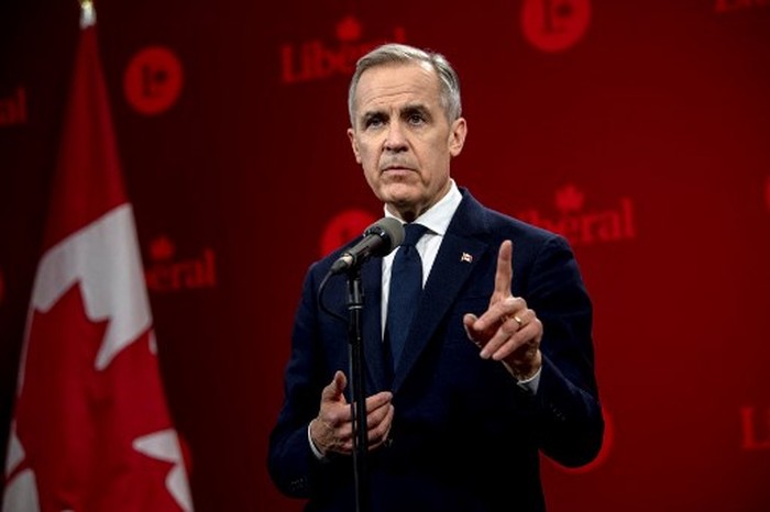 Canadas Liberal Leader and Prime Minister-elect Mark Carney speaks after being elected as the new Liberal Party leader, in Ottawa on March 9, 2025. Canadas Liberal Party overwhelmingly elected Mark Carney as its new leader and the countrys next prime minister on March 9, 2025, tasking the former central banker with helming Ottawas response to threats from US President Donald Trump. (Photo by Dave Chan / AFP)