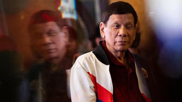 Former Philippine president Rodrigo Duterte delivers a speech during the proclamation rally for his political party PDP-Labans senatorial candidates ahead of the midterm elections, at Club Filipino in San Juan, Metro Manila, Philippines, February 13, 2025. REUTERS/Eloisa Lopez/File Photo Purchase Licensing Rights