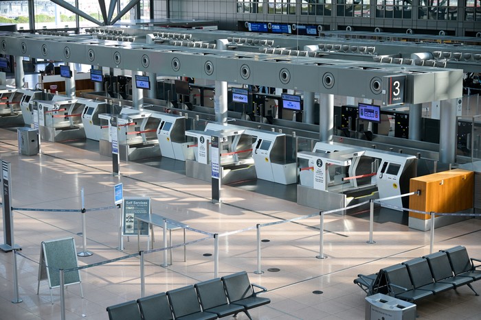 A view shows a hall of Hamburg airport, during an unexpected early strike affecting passengers, one day before a 24-hour strike at German airports called by the German trade union Verdi over a wage dispute, in Hamburg, Germany March 9, 2025. REUTERS/Fabian Bimmer