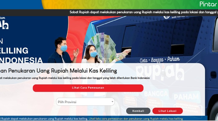 Situs PINTAR BI untuk penukaran uang baru.